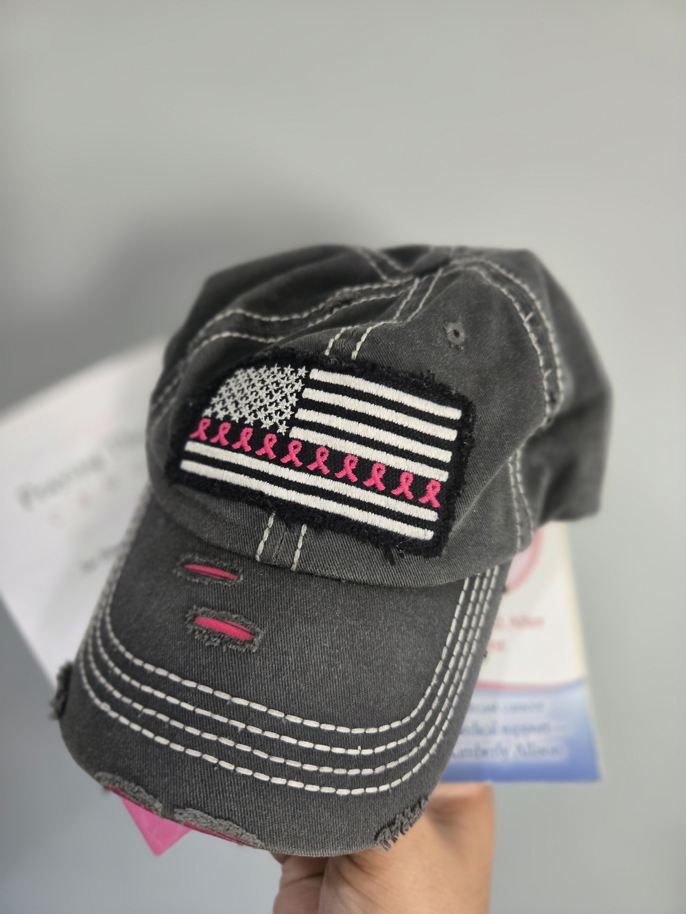 Breast Cancer Awareness Gray Distressed Cap Jewelry And Keychains